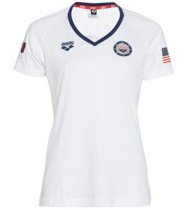 Usa Swimming Arena Women's 2021 We'll Be Ready National Team Short Sleeve Tee Shirt - White/Navy Small Size Small Cotton - Swimoutlet.com