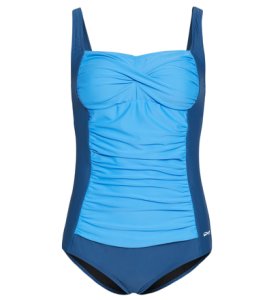 Waterpro Women's Solid Shirred One Piece Swimsuit - Cerulean/Turquoise 10 - Swimoutlet.com