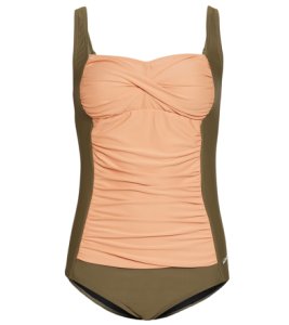 Waterpro Women's Solid Shirred One Piece Swimsuit - Peach/Olive 10 - Swimoutlet.com