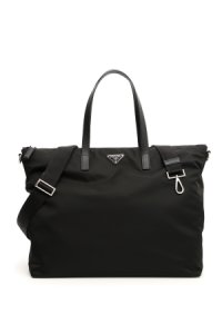 PRADA FABRIC AND SAFFIANO TOTE BAG OS Black Leather, Technical