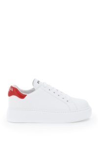 PRADA LEATHER SNEAKERS 35 White, Red Leather