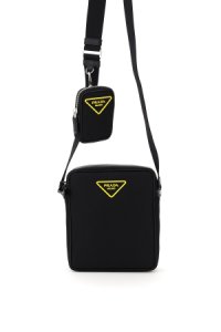 PRADA NYLON CROSSBODY BAG WITH RUBBER LOGO OS Black, Yellow Technical, Leather