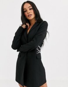4th + Reckless blazer dress with strappy chain back detail in black