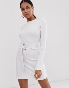 4th + Reckless jersey rib double gold ring tunic dress in white