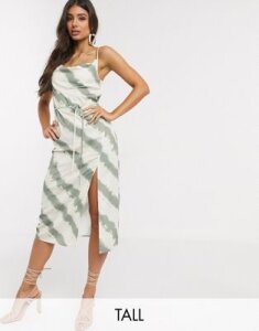 4th + Reckless Tall exclusive kick cowl front midi dress in tie dye print-Multi