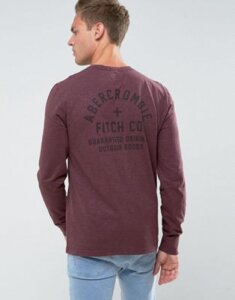 Abercrombie & Fitch Long Sleeve Top Slim Fit Logo Back Print in Burgundy-Red
