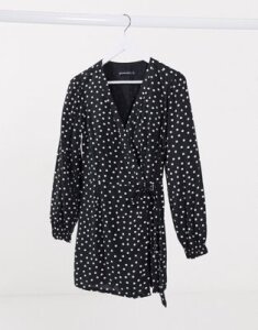 Abercrombie & Fitch wrap dress in polka dot-Black