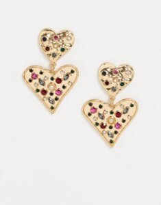 Accessorize encrusted jewel heart earrings in gold