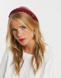 Accessorize Exclusive ruched headband in burgundy satin-Red