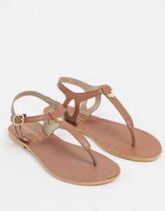 Accessorize leather t-bar flat sandals in tan