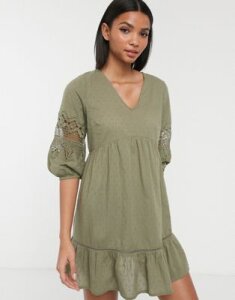 Accessorize mini beach dress with sleeve dealing in khaki-Green