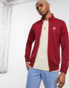 adidas Originals essentials track jacket with trefoil logo in burgundy-Green