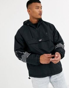 adidas Originals fleece lined overhead jacket with arm trefoil print in black