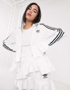 adidas Originals x J KOO satin trefoil ruffle track top in off white