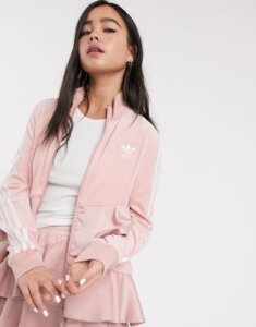 adidas Originals x J KOO satin trefoil ruffle track top in pink