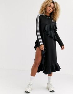 adidas Originals x J KOO trefoil ruffle dress in in black