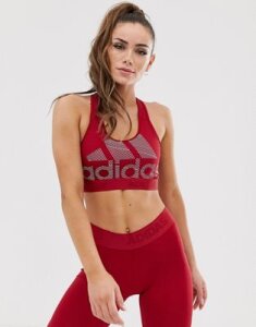 adidas Training logo bra in burgundy-Red