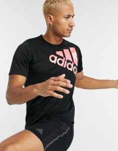 Adidas Training t-shirt in black with pink logo