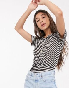 AllSaints jess knot front stripe t-shirt-Black