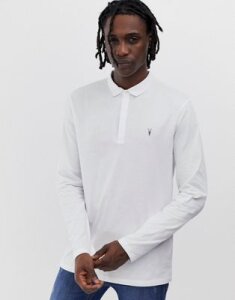 AllSaints Suspender long sleeve ramskull logo polo shirt in white