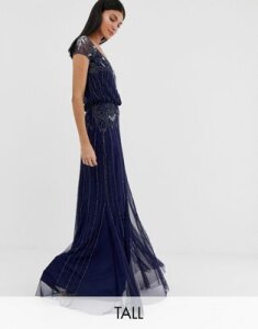 Amelia Rose Tall baroque embellished cap sleeve maxi dress in navy