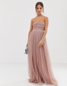 Anaya With Love tulle bandeau maxi dress with satin trim in blush-Pink
