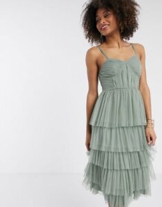 Anaya With Love tulle frilly tiered midi dress in green