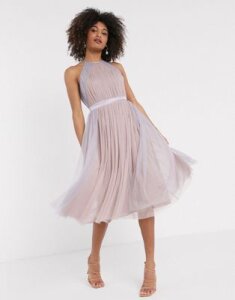 Anaya With Love tulle halterneck dress with contrast stripe in multi