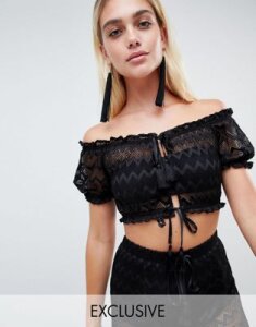 And Co Exclusive zig zag mesh pool party crop top-Black
