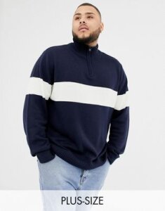 Another Influence PLUS Chest Stripe Half Zip Sweater-Navy