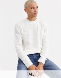 Another Influence Tall diamond cable sweater in white