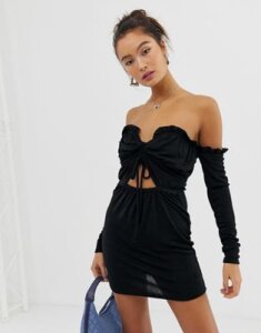 Another Reason mini dress with ruched neckline and cut out detail-Black