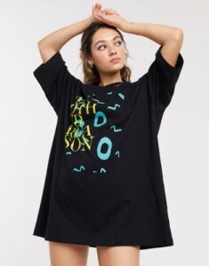 Another Reason oversized t-shirt dress with graphic print-Black