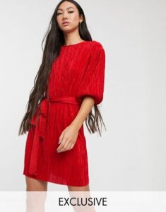 Another Reason plisse t-shirt dress with tie waist-Red