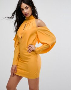 AQ/AQ Mini Dress With Cold Shoulder Ruched Detail-Yellow