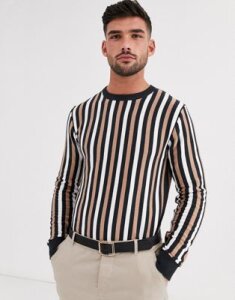 Aray muscle fit vertical stripe crew neck sweater-Black