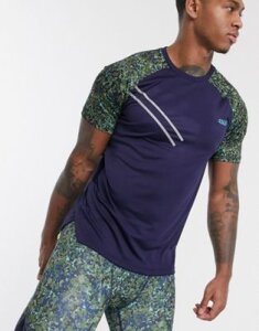ASOS 4505 running t-shirt with camo sleeves and tape detail-Gray