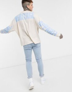 ASOS Actual oversized long sleeve t-shirt with back text and sleeve print in beige