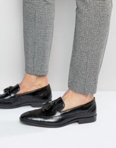 ASOS Brogue Loafers in Black Leather With Tassel