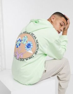 ASOS Daysocial oversized hoodie with back flower print in mint green