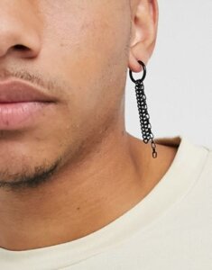 ASOS DESIGN 12mm pair of hoop earrings with chain detail in black