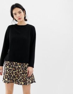 ASOS DESIGN 2 in 1 sweat dress with leopard hem and tie back-Black