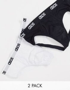 ASOS DESIGN 2 pack jock strap with branded waistband save-Multi