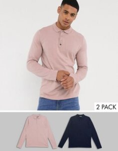 ASOS DESIGN 2 pack long sleeve jersey polo save-Multi