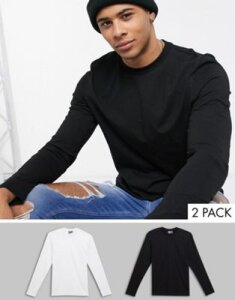 ASOS DESIGN 2 pack long sleeve t-shirt with crew neck-Multi