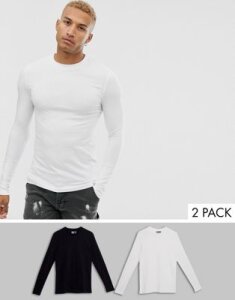 ASOS DESIGN 2 pack muscle fit long sleeve t-shirt with crew neck save-Multi
