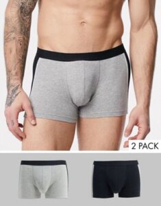 ASOS DESIGN 2 pack trunk in gray marl and black cut and sew