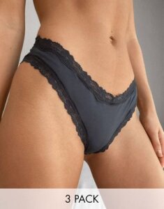 ASOS DESIGN 3 pack cotton & lace brazilian underwear-Multi