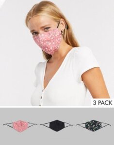 ASOS DESIGN 3 pack face covering in floral print and plain black-Multi