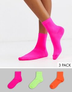 ASOS DESIGN 3 pack neon ankle socks-Multi